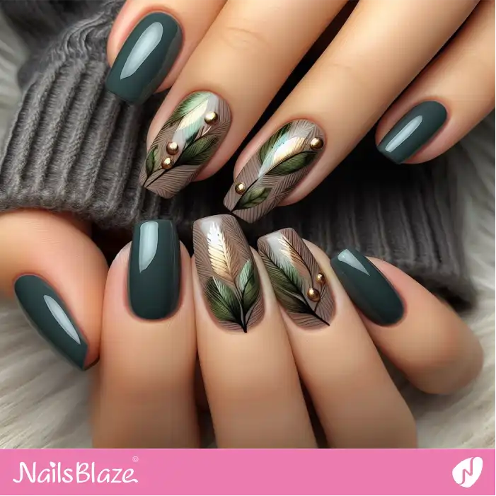 Olive Leaves Nail Art for Autumn | Nature-inspired Nails - NB1625